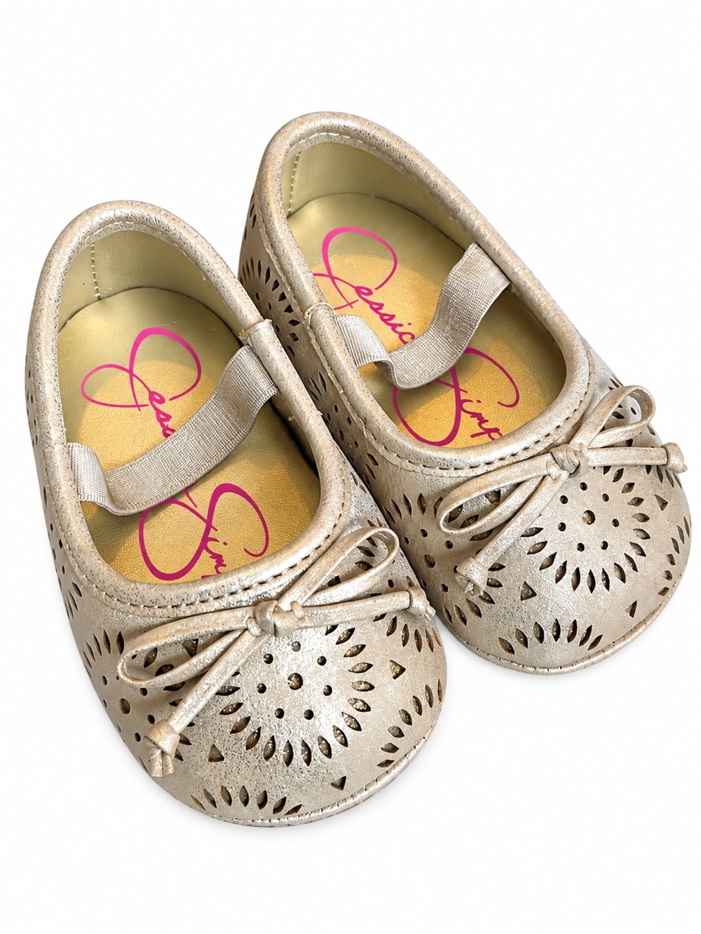 Jessica Simpson Metallic Gold Girls' Laser-Cut Mary Jane Shoes
